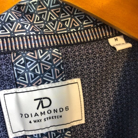 7 Diamonds Shirt Mens Medium Blue Geometric 4 Way Stretch Short Sleeve Golf - Picture 3 of 9